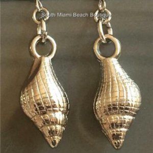 Silver Sea Life Conch Shell Earrings Nautical